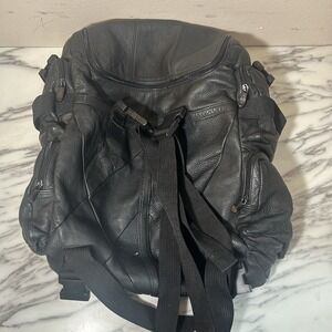 VINTAGE Carroll Leather Motorcycle Travel Backpack Multiple Pockets 20x18" Black